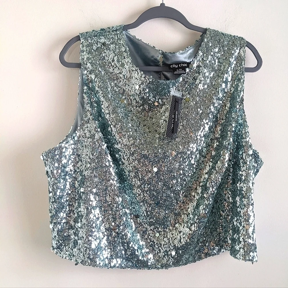 CITY Chic Blue Topaz Sequin Top 22 Maximalist Dopamine Dressing Party